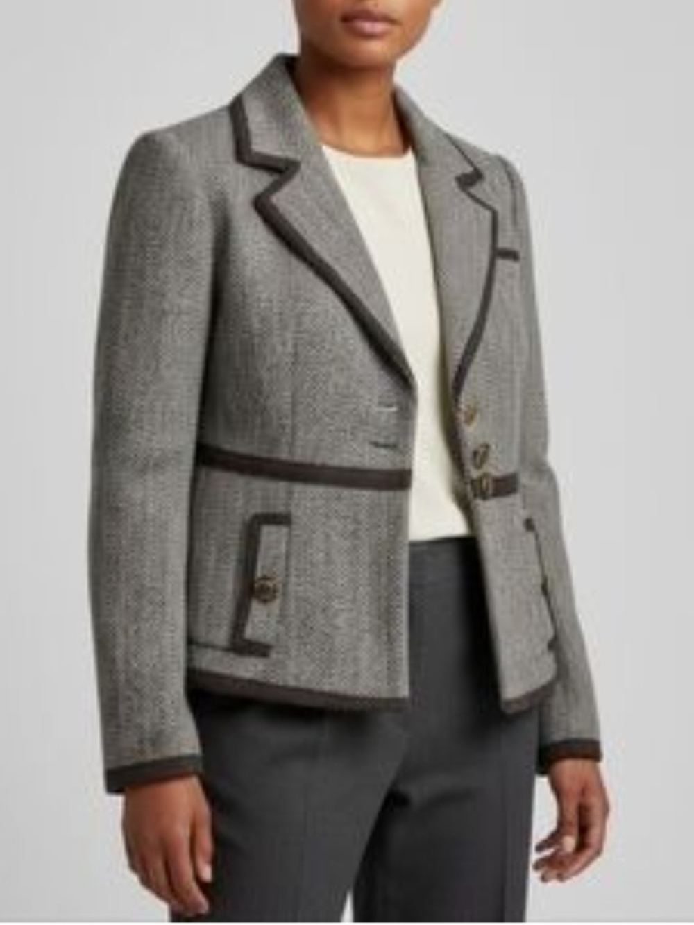 Tulle Women's Gray & White Tweed Button Front Jacket Blazer; Size M